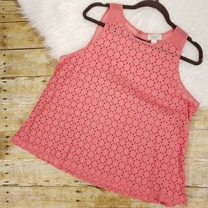 Loft Pink Eyelet Sleeveless Top Size Large